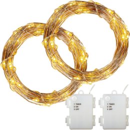 Zestaw 2 sztuk drutów świetlnych - 200 diod LED,ciepły biały