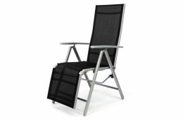 Leżak krzesło ogrodowe składane z wysokim oparciem i podnóżkiem czarne