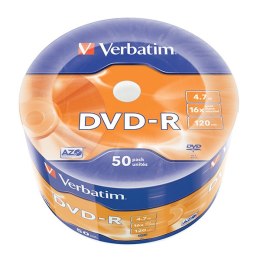 Verbatim DVD-R, 43788, 50-pack, 4.7GB, 16x, 12cm, Matt Silver, wrap, Azo+, do archiwizacji danych