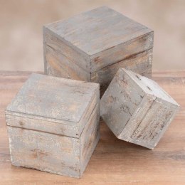 Pudełka drewniane z wieczkami, komplet 3 szt., Ciemnoszare