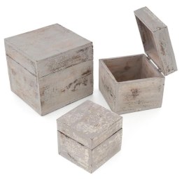 Pudełka drewniane z wieczkami, komplet 3 szt., Jasnoszare
