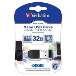 Verbatim USB flash disk, USB 2.0, 32GB, Nano, Store N Go, czarny, 49822, USB A, z adapterem mikro USB