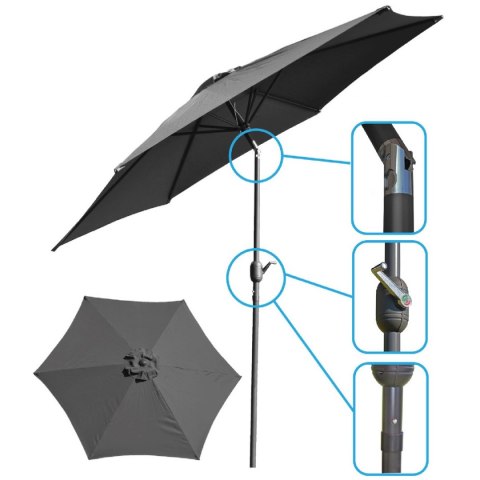 Parasol ogrodowy 250cm składany szary antracyt