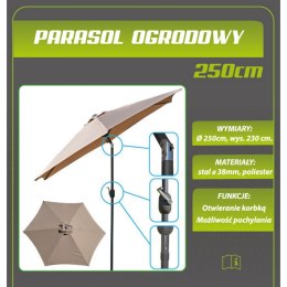 PARASOL OGRODOWY 250CM SKŁADANY BEŻOWY ANTRACYT