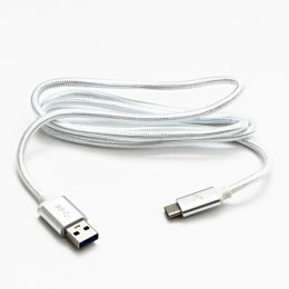 Kabel USB (3.2 gen 1), USB A M- USB C M, 1m, 5 Gb/s, 5V/3A, biały, Logo, box, oplot nylonowy, aluminiowa osłona złącza