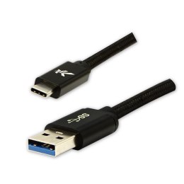 Kabel USB (3.2 gen 1), USB A M- USB C M, 1m, 5 Gb/s, 5V/3A, czarny, Logo, box, oplot nylonowy, aluminiowa osłona złącza