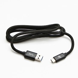 Kabel USB (3.2 gen 1), USB A M- USB C M, 1m, 5 Gb/s, 5V/3A, czarny, Logo, box, oplot nylonowy, aluminiowa osłona złącza