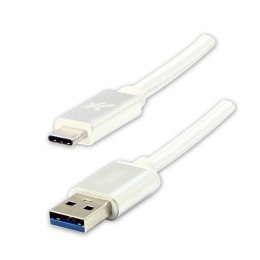 Kabel USB (3.2 gen 1), USB A M- USB C M, 2m, 5 Gb/s, 5V/3A, biały, Logo, box, oplot nylonowy, aluminiowa osłona złącza