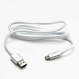 Kabel USB (3.2 gen 1), USB A M- USB C M, 2m, 5 Gb/s, 5V/3A, biały, Logo, box, oplot nylonowy, aluminiowa osłona złącza