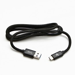 Kabel USB (3.2 gen 1), USB A M- USB C M, 2m, 5 Gb/s, 5V/3A, czarny, Logo, box, oplot nylonowy, aluminiowa osłona złącza