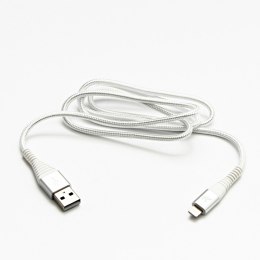 Kabel USB (2.0), USB A M- Apple Lightning M, 1m, MFi certifikat, 5V/2,4A, biały, Logo, box, oplot nylonowy, aluminiowa osłona zł
