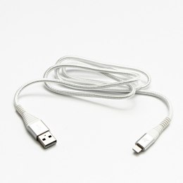 Kabel USB (2.0), USB A M- Apple Lightning M, 2m, MFi certifikat, 5V/2,4A, biały, Logo, box, oplot nylonowy, aluminiowa osłona zł