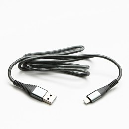 Kabel USB (2.0), USB A M- Apple Lightning M, 2m, MFi certifikat, 5V/2,4A, srebrny, Logo, box, oplot nylonowy, aluminiowa osłona 