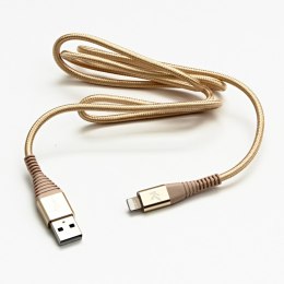 Kabel USB (2.0), USB A M- Apple Lightning M, 2m, MFi certifikat, 5V/2,4A, złoty, Logo, box, oplot nylonowy, aluminiowa osłona zł