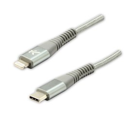 Kabel USB (2.0), USB C M- Apple Lightning M, 1m, MFi certifikat, 5V/3A, srebrny, Logo, box, oplot nylonowy, aluminiowa osłona zł