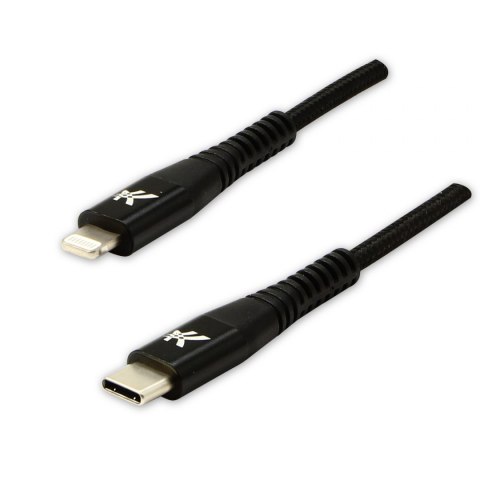 Kabel USB (2.0), USB C M- Apple Lightning M, 2m, MFi certifikat, 5V/3A, czarny, Logo, box, oplot nylonowy, aluminiowa osłona złą
