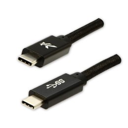 Kabel USB (3.2 gen 1), USB C M- USB C M, 1m, 5 Gb/s, 5V/3A, czarny, Logo, box, oplot nylonowy, aluminiowa osłona złącza