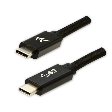 Kabel USB (3.2 gen 1), USB C M- USB C M, 2m, 5 Gb/s, 5V/3A, czarny, Logo, box, oplot nylonowy, aluminiowa osłona złącza