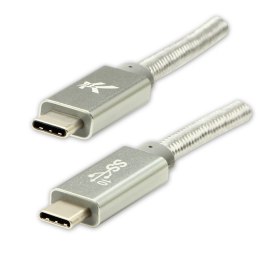 Kabel USB (3.2 gen 2), USB C M- USB C M, 1m, Power Delivery 100W, 10 Gb/s, 20V/5A, srebrny, Logo, box, oplot nylonowy, aluminiow