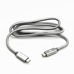 Kabel USB (3.2 gen 2), USB C M- USB C M, 1m, Power Delivery 100W, 10 Gb/s, 20V/5A, srebrny, Logo, box, oplot nylonowy, aluminiow