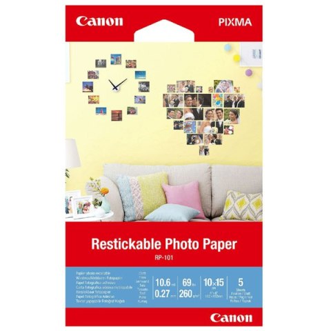 Canon Photo Paper RP-101, foto papier, do wielokrotnego przyklejania typ biały, 10x15cm, 4x6", 260 g/m2, 5 szt., 3635C002, atram