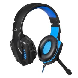 Defender Warhead G-390 LED, Gaming Headset, słuchawki z mikrofonem, regulacja głośności, czarno-niebieski, 2.0, 40 mm przetworni