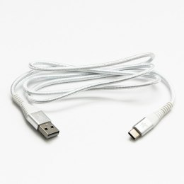 Kabel USB (2.0), USB A M- USB C M, 1m, 480 Mb/s, 5V/3A, biały, Logo, box, oplot nylonowy, aluminiowa osłona złącza