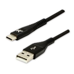 Kabel USB (2.0), USB A M- USB C M, 1m, 480 Mb/s, 5V/3A, czarny, Logo, box, oplot nylonowy, aluminiowa osłona złącza