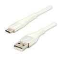 Kabel USB (2.0), USB A M- USB C M, 2m, 480 Mb/s, 5V/3A, biały, Logo, box, oplot nylonowy, aluminiowa osłona złącza