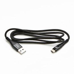 Kabel USB (2.0), USB A M- USB C M, 2m, 480 Mb/s, 5V/3A, czarny, Logo, box, oplot nylonowy, aluminiowa osłona złącza