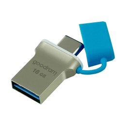 Goodram USB flash disk OTG, USB 3.0 (3.2 Gen 1), 16GB, ODD3, niebieski, ODD3-0160B0R11, USB A / USB C, z osłoną