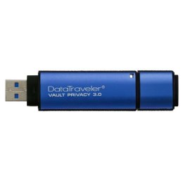 Kingston USB flash disk, USB 3.0 (3.2 Gen 1), 16GB, Data Traveler Vault Privacy, niebieski, DTVP30/16GB, USB A, XTS-AES 256-bito