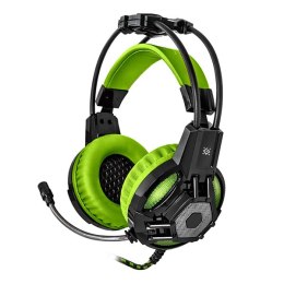 Defender Lester, Gaming Headset, słuchawki z mikrofonem, regulacja głośności, czarno-zielona, 2.0, 50 mm przetworniki typ 2x 3.5