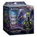 Defender Lester, Gaming Headset, słuchawki z mikrofonem, regulacja głośności, czarno-zielona, 2.0, 50 mm przetworniki typ 2x 3.5