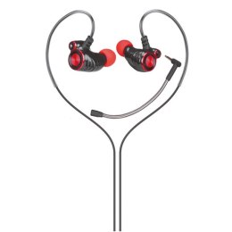 HP DHE-7002, słuchawki z mikrofonem, regulacja głośności, czerwona, douszne typ 3.5 mm jack