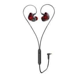 HP DHE-7002, słuchawki z mikrofonem, regulacja głośności, czerwona, douszne typ 3.5 mm jack