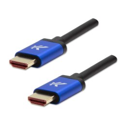HDMI M- HDMI M, Ultra High Speed, 1m, pozłacane złącza, aluminiowa obudowa, niebieski, Logo, 8K@60Hz, 48Gb/s