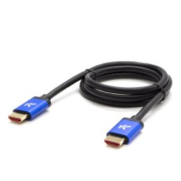 HDMI M- HDMI M, Ultra High Speed, 2m, pozłacane złącza, aluminiowa obudowa, niebieski, Logo, 8K@60Hz, 48Gb/s