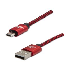 Kabel USB (2.0), USB A M- USB micro B M, 1m, 480 Mb/s, 5V/2A, czerwony, Logo, box, oplot nylonowy, aluminiowa osłona złącza