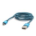 Kabel USB (2.0), USB A M- USB micro B M, 1m, 480 Mb/s, 5V/2A, niebieski, Logo, box, oplot nylonowy, aluminiowa osłona złącza