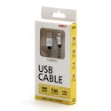 Kabel USB (2.0), USB A M- USB micro B M, 1m, 480 Mb/s, 5V/2A, srebrny, Logo, box, oplot nylonowy, aluminiowa osłona złącza