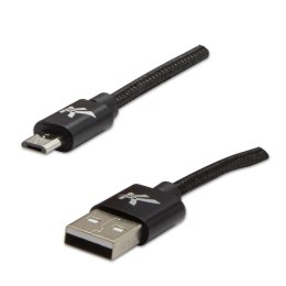 Kabel USB (2.0), USB A M- USB micro B M, 2m, 480 Mb/s, 5V/1A, czarny, Logo, box, oplot nylonowy, aluminiowa osłona złącza