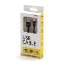 Kabel USB (2.0), USB A M- USB micro B M, 2m, 480 Mb/s, 5V/1A, czarny, Logo, box, oplot nylonowy, aluminiowa osłona złącza