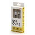 Kabel USB (2.0), USB A M- USB micro B M, 2m, 480 Mb/s, 5V/1A, srebrny, Logo, box, oplot nylonowy, aluminiowa osłona złącza