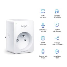Gniazdko smart Tapo P100 220-240 V 50/60 Hz, konfiguracja z WiFi, MAX.2990W, biała, TP-LINK, pilot, timer, sterowanie głosowe