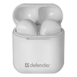 Defender Twins 637, słuchawki z mikrofonem, bez regulacji głośności na przewodzie, biała, douszne, BT 5.0, TWS, etui z ładowarką