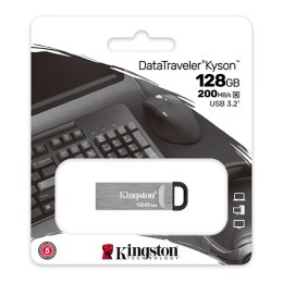 Kingston USB flash disk, USB 3.0 (3.2 Gen 1), 128GB, DataTraveler(R) Kyson, srebrny, DTKN/128GB, z oczkiem na brelok
