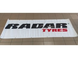 Baner RADAR biały z czarno-czerwonym logo rozmiar 236 cm x 80 cm