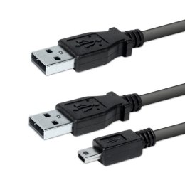 Kabel USB (2.0), USB A 2x M- USB mini M (5 pin), 0.6m, czarny, Logo, blistr