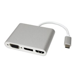 USB (3.1) Adapter, USB C (3.1) M-HDMI F + DP F + VGA F, 0, srebrny, plastic bag, 4K2K@60Hz